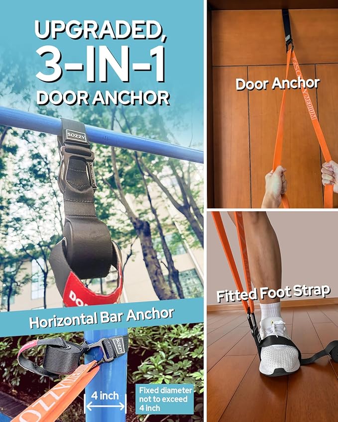 3-in-1 Door Anchor for Resistance Bands, SOZZY Heavy Duty Door Anchor with Safety Tag, Widened Thickened Webbing, Secure Stitching Great for Exercise Bands, Therapy Bands, Suspension Training