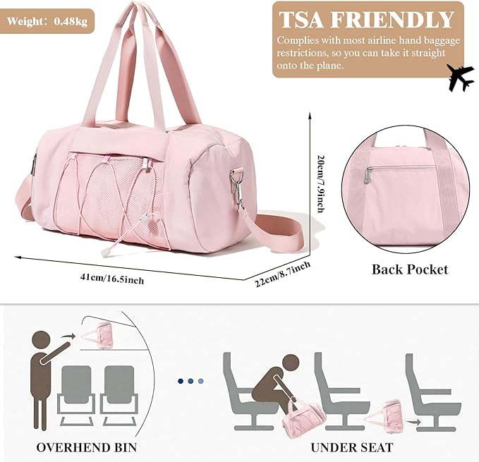 Small Gym Bag for Women, Travel Duffle Bag Carry On Weekender Bag with Shoe Compartment Overnight Gym Tote Personal Item Bag for Men