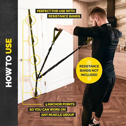 Tribe Lifting Adjustable Resistance Band Anchor - Door Anchor with 5 Loops & Metal Rings, Durable Nylon Strap for Full-Body Workouts
