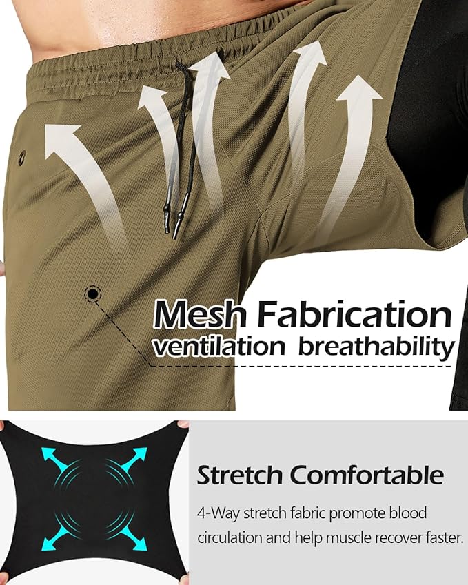 Aolesy Men's 2 in 1 Running Pants, Gym Workout Compression Pants for Men Training Athletic