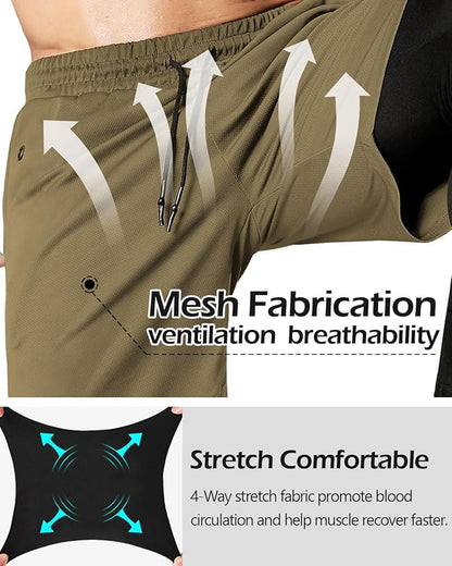 Aolesy Men's 2 in 1 Running Pants, Gym Workout Compression Pants for Men Training Athletic
