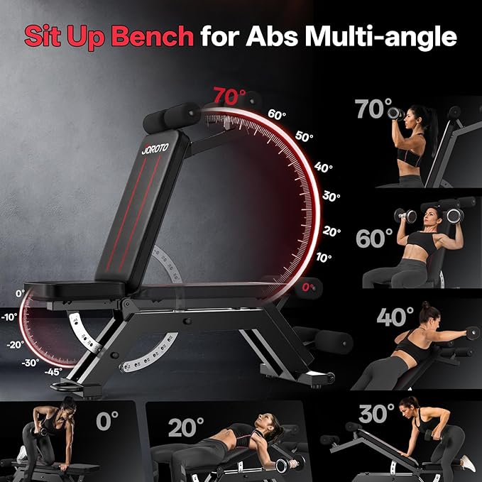 JOROTO Adjustable Sit-Up Weight Bench, 1500 lb Capacity Decline Ab Workout Bench, Heavy-Duty Flat/Incline Bench for Home Gym Strength Training