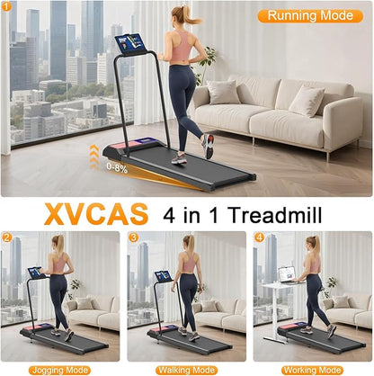 Walking Treadmill Pad with Handle Bar, Silent Fitness Equipment, Treadmill with 4-in-1 Modes, Easy Assembly, Portable Home Gym Equipment