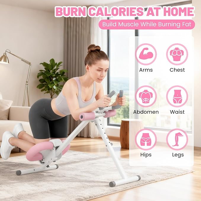 Ab Machine, Adjustable Ab Trainer Machine for Abs Workout at Home Gym, Abdominal Trainer for Stomach Workout, Foldable Abdominal Exercise Machine with Knee Protection and LCD Monitor