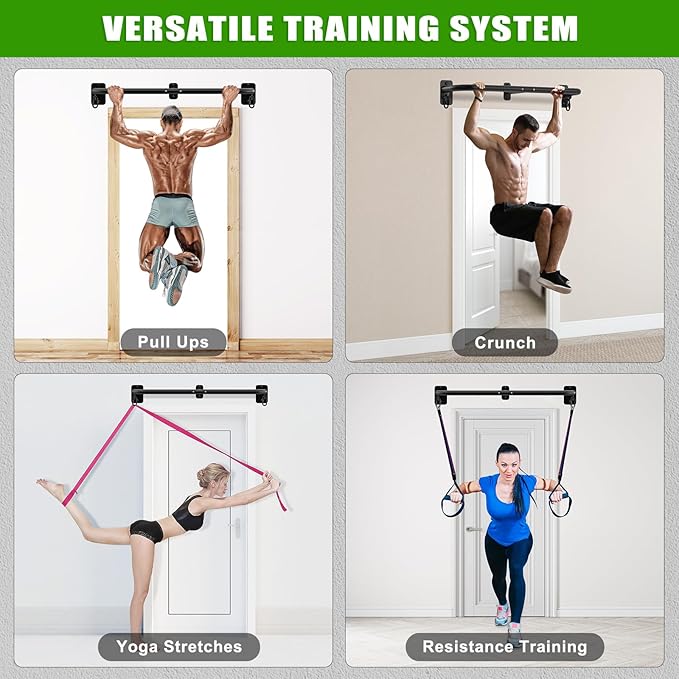 SELEWARE Heavy Duty Wall Mount Pull Up Bar, Joist Mount Chin Up Bar for Doorway, Sturdy Steel Construction, w/Resistance Band Hooks, Fits 32"/36" Wall Studs for Home Gym Strength Training