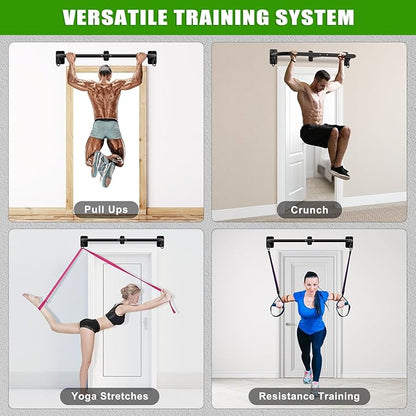 SELEWARE Heavy Duty Wall Mount Pull Up Bar, Joist Mount Chin Up Bar for Doorway, Sturdy Steel Construction, w/Resistance Band Hooks, Fits 32"/36" Wall Studs for Home Gym Strength Training