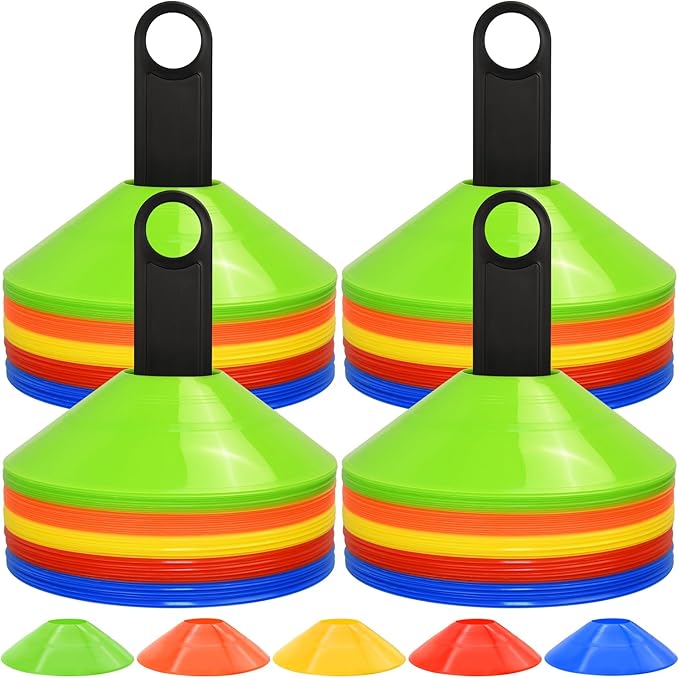 RUBY.Q 50/100/200pcs Disc Cones, Soccer Cones, Basketball Cones with Carry Bag and Holder, Football, Soccer, Basketball Training Equipment, 5 Colors