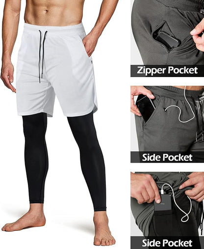 Aolesy Men's 2 in 1 Running Pants, Gym Workout Compression Pants for Men Training Athletic