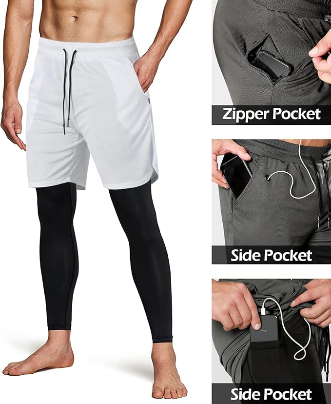 Aolesy Men's 2 in 1 Running Pants, Gym Workout Compression Pants for Men Training Athletic