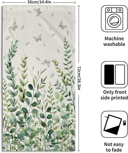 Sage Green Eucalyptus Hand Bath Towel Watercolor Leaves Butterfly Soft Absorbent Washcloths Nature Themed Leaf Plants Bathroom Decor Spring Botanical Kitchen Tea Dish Towels for Home Hotel 2 Pack