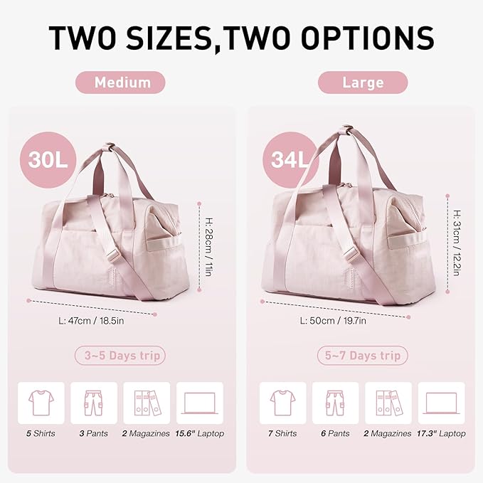 BAGSMART BAGSMART Gym Bag for Women, Carry on Weekender Overnight Bag, Travel Duffel Bags with Trolley Sleeve, Personal Item Travel Bag Tote Bag Workout Dance Bag(Dark Pink-Large)