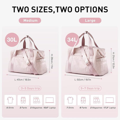 BAGSMART BAGSMART Gym Bag for Women, Carry on Weekender Overnight Bag, Travel Duffel Bags with Trolley Sleeve, Personal Item Travel Bag Tote Bag Workout Dance Bag(Light Beige-Large)