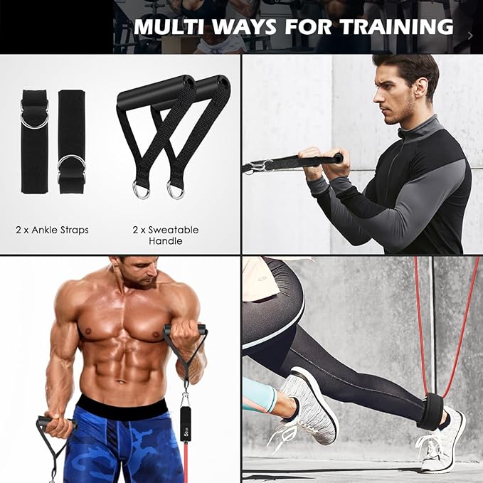 Resistance Bands Set 10–50 LB, Exercise Bands Kit for Men & Women, Full Body Workout with Handles, Door Anchor, Ankle Straps & Carry Bag, Home Gym Training