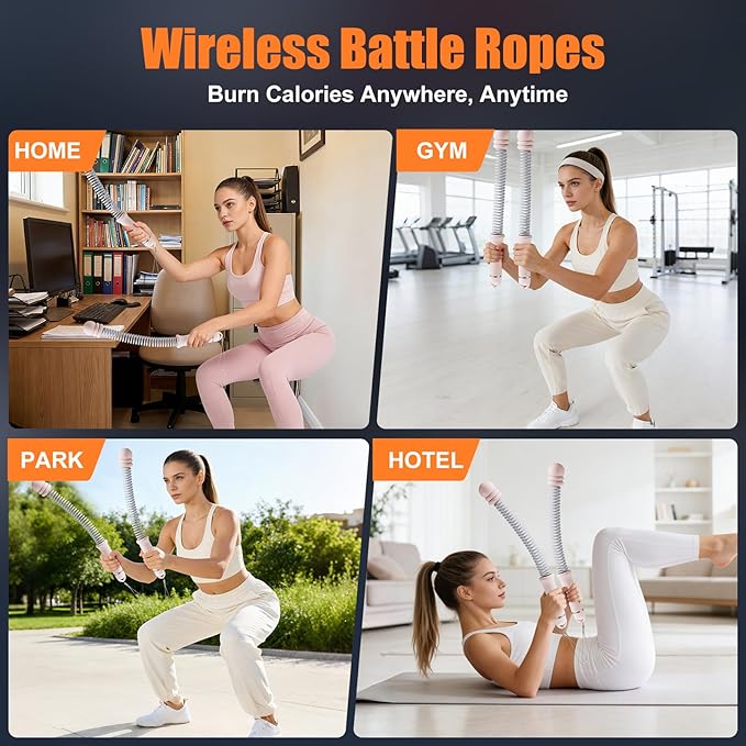 Cordless Battle Ropes with Adjustable Weighted Ropeless Battle Rope for Home Gym Exercise, Portable Workout Equipment for Strength Training & Cardio Fitness for Women & Men