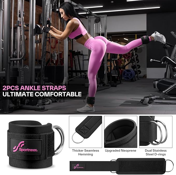 Sportneer Barbell Pad Set: 10 Pcs Squat Pad for Hip Thrusts, Lunges, Leg Day, Standard Olympic Bars with 2 Ankle Straps, 2 Lifting Straps, 3 Resistance Bands, Barbell Pad, Workout Poster and Carry Bag