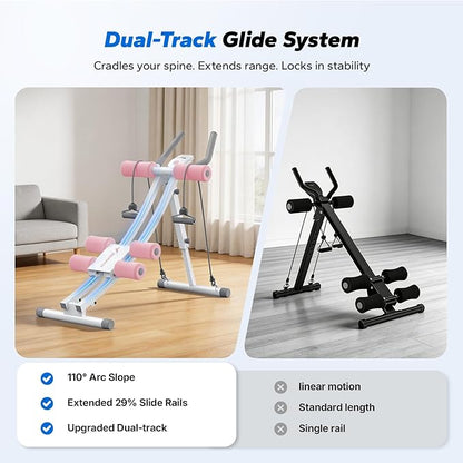 MERACH Dual Track Ab Machine, Adjustable Ab Trainer Machine, Ab Workout Equipment for Home Gym, Ergonomic Arc Track for Better Abs, Foldable Workout Machine for Full Body Workout Home Exercise (Black)