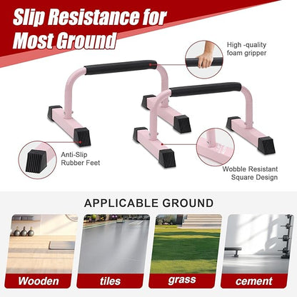 Push Up Bars: Sweat-resistant Parallettes Bar for Handstands L-sit & Dip, No Wobbling Strength Training Pushup Stands for Women Men Workout Core Exercise at Home Floor Gym
