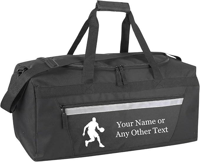 Personalized Sports Duffel Bags for Men and Women - 22” Customized Travel Duffle with Name & Basketball Design - Water Resistant Two-Toned Overnight Weekender Bag - Black