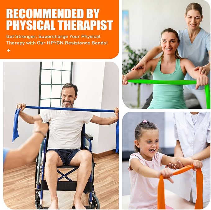 HPYGN 3 Levels Non-Latex Exercise Bands for Physical Therapy & Yoga, Professional Resistance Bands Set for Working Out, Strength Training, Pilates & Rehab, TPE Elastic Stretch Bands for Seniors, Women