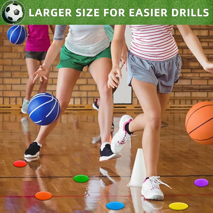 4 inch/9 Inch Colored Poly Spot Marker 12 Pcs, Non-Slip Rubber Agility Markers Flat Field Cones Floor Dots for Football, Basketball Training Markers, Dance Practice and Drills with Flat Cones Points
