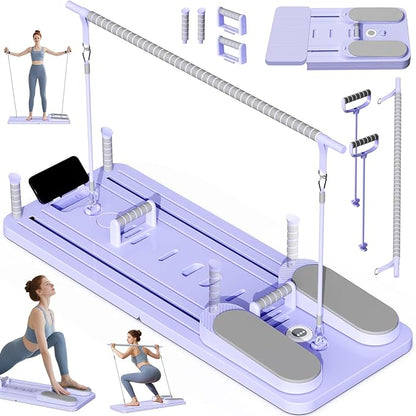 Pilates Board - Versatile Foldable Pilates Reformer Set at Home, Multi-Purpose Sliding Board for Pilates Workouts, 6-in-1, Purple