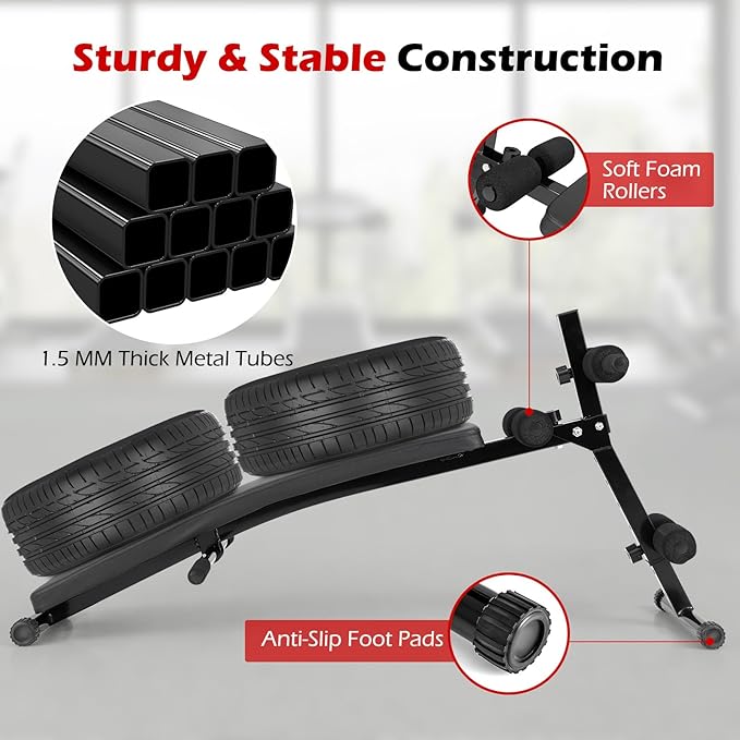 Sit Up Bench, Folding Exercise Bench Ab Workout Equipment, Adjustable Decline Workout Bench for Home Gym