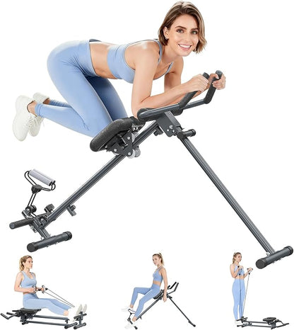 4-in-1 Rowing Machine, Ab Machine – Foldable Full Body Workout Equipment with Resistance Bands for Home Cardio, Strength, and Core Training – Black