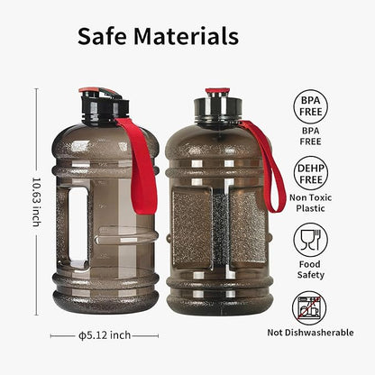 TOOFEEL 2.2L Half Gallon Water Bottle BPA Free - Ideal for Gym, Big Water Jug, Reusable Sports Bottle with Measurements Marked Drink Container (74oz Clear Black Water Bottles)