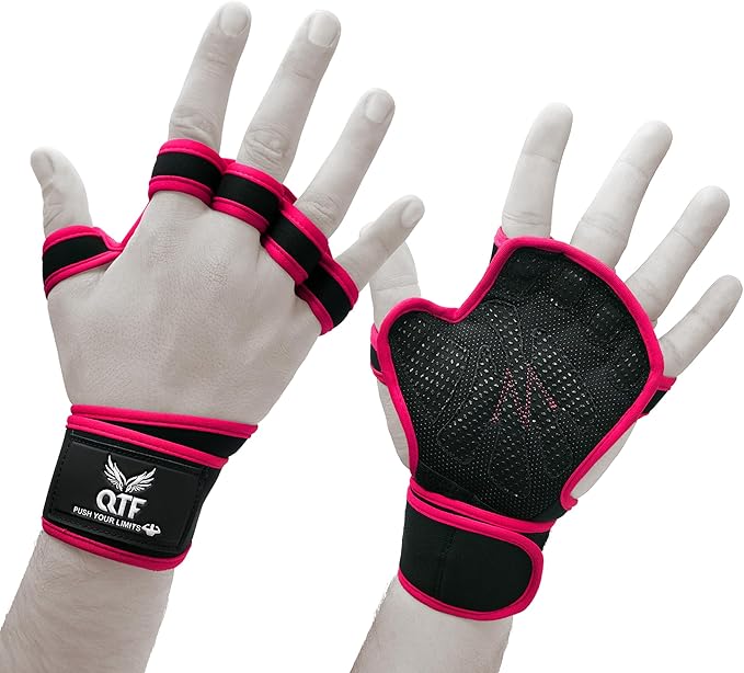 QTF Ventilated Weight Lifting Gloves for Men & Women Workout Gym Fitness Extra Grip with Wrist Support Wrap Cross fit Pull-ups Barbell Training Sports