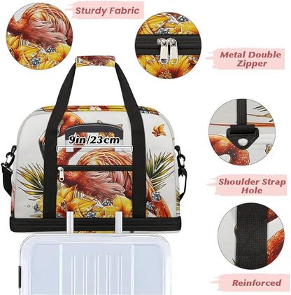 cfpolar Woman Travel Duffel Bag Vintage Flamingo Butterfly Foldable Tote Carry On Luggage Sports Gym Bag With Shoe Compartment Overnight Weekend Yoga Workout Bag Training Handbag