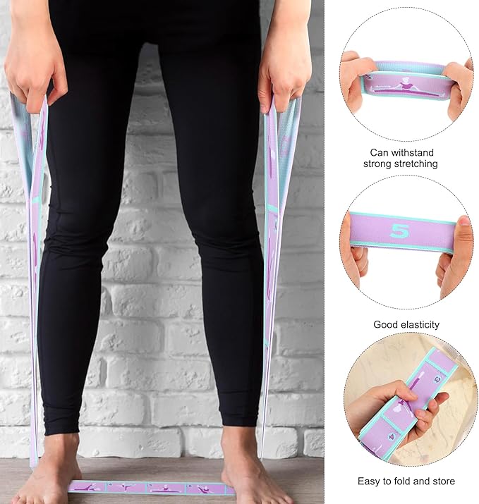 Elastic Yoga Stretching Strap with Loops, Adjustable Stretch Strap Flexible Pilates Stretch Band for Physical Therapy Pilates Yoga Dance Gymnastics Exercise