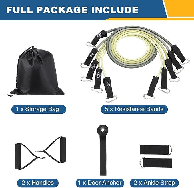 Resistance Bands Set, Exercise Bands for Working Out with Door Anchor/Handle/Ankle Strap/Pouch