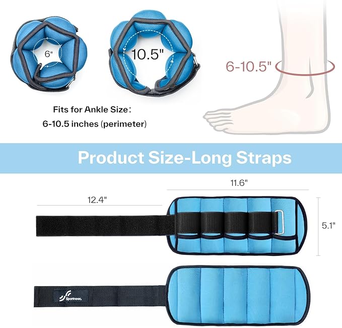Sportneer Adjustable Ankle/Wrist Weights for Men Women Kids, Weighted Leg & Cuff Strength Training for Yoga Walking Running Aerobics Gym Fitness Physical Therapy