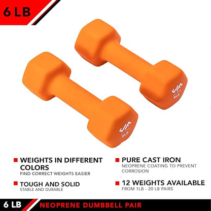 JFIT Dumbbell Pairs or Sets – Neoprene & Vinyl Coated Hand Weights for Home Gym, Strength Training, Aerobics, Cardio Exercise and Fitness