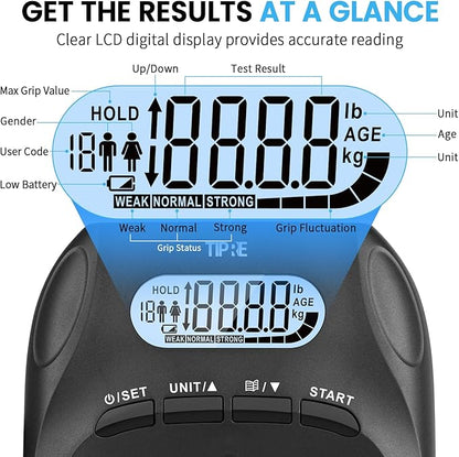 396lbs/180kg Grip Strength Tester, Hand Grip Dynamometer, Digital Grip Strength Tester with LCD Display, Adjustable Hand Grip Training Gauge, Hand Grip Testing for Sports Home School Use