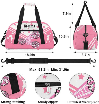Personalized Sports Cheer Duffel Bag, Custom Sport Gym Bag Large Compartment Cheerleaders Dance Bag Weekender Bags Travel Training Bag for men, Pink CHEER with Stars