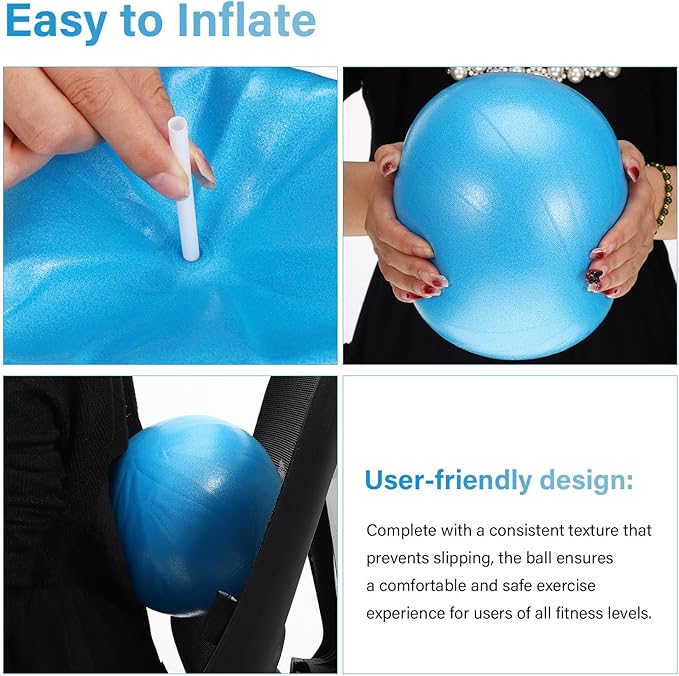 Veemoon Mini Pilates Ball Small Exercise Ball PVC Material Stability Trainer Core Workout Accessory Blue for Home Gym Fitness Yoga and Physical Therapy