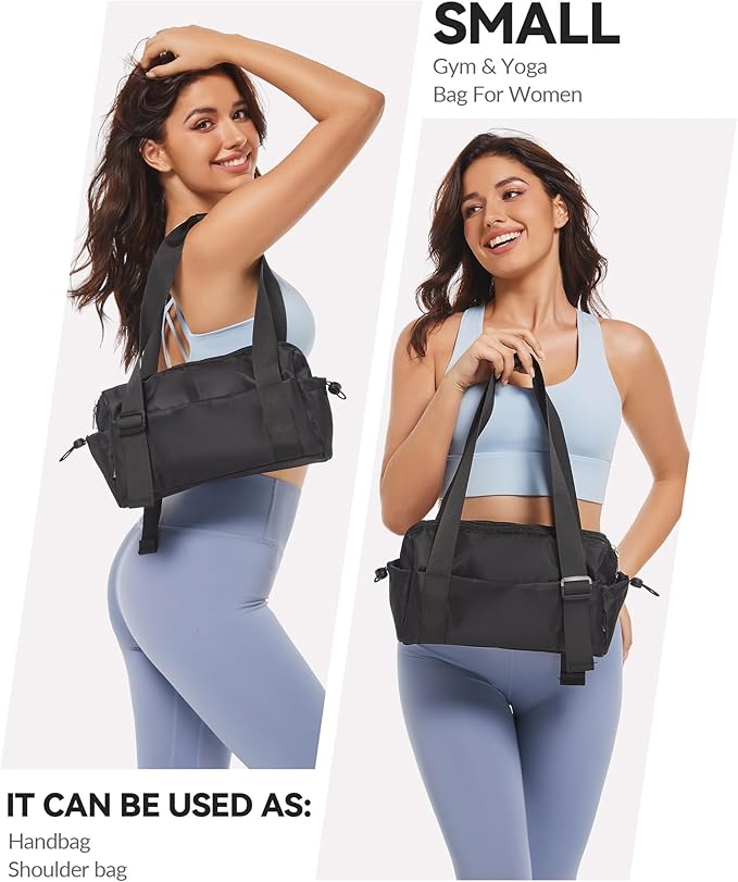 Small Gym Bag for Women Mini Duffle Bag with Wet Compartment, Lightweight Waterproof Cute Tote for Girls Workout Sport Travel, Black