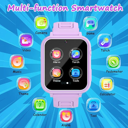 Kids Smart Watch Girls Gifts for Age 5-12, 39 Puzzle Games HD Touch Screen Watches with Video Camera Music Player Pedometer Flashlight 12/24 hr Birthday Gift 6 7 8 Year Old Girls