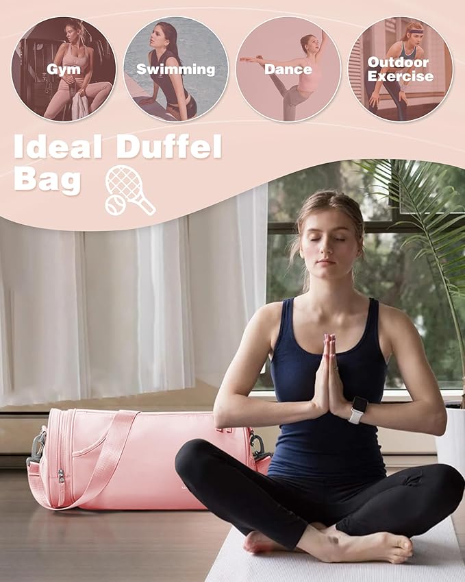 Small Gym Bag for Women,Waterproof Mini Duffle Bag Womens Spotrs Workout Bags Small Travel Duffel Bag with Wet Pocket Carry on Weekender Bags for Dance Swimming,Gym,Yoga,Fitness Pink