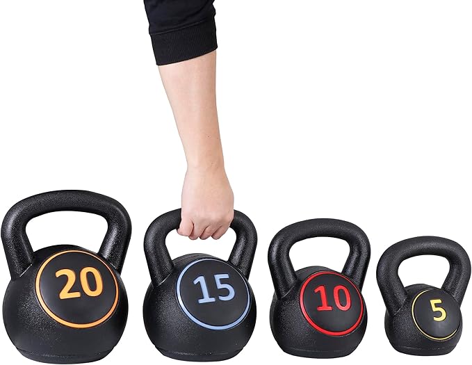 JungleA Kettlebell Sets 3/4 Piece for Women Men, Home Gym Exercise Kettle bell, Fitness Strength Training Kettlebells, 5/10/15/20 lbs Full Body Workout Kettle bells, Compound Movements Equipment Kit