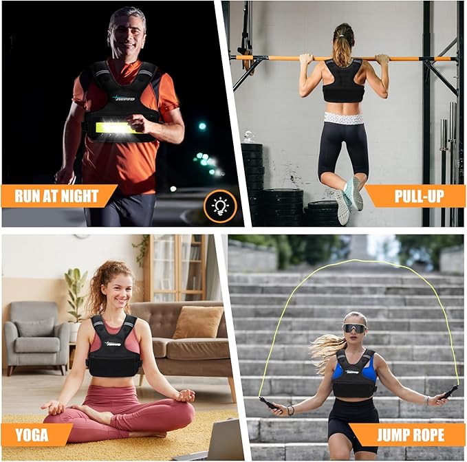 Adjustable Weighted Vest for Women Men, 6-15 Lbs/12-18 Lbs Rucking Vest with LED Light Strips, Weight Vest with 6 Ironsand Weights, and Zipper Pocket for Strength Training, Walking, Running