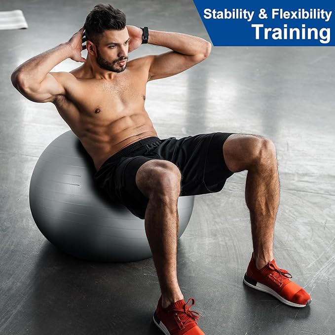 XPRT Fitness Exercise Ball (55/65/75cm) - Yoga Ball for Home Gym Workout, Physical Therapy, Balance, Stability Training - Office Ball Chair with Quick Pump (5 Colors)