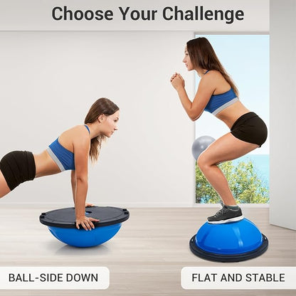 23" Half Exercise Ball Trainer, Balance Ball Trainer with Resistance Bands, 1600 Lbs Non-Slip Yoga Ball for Strength Training, Stability Gear for Home Gym Workout & Pilates Equipment