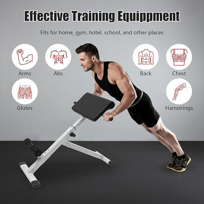 Roman Chair Back Extension Machine, 5-Stage Adjustable Hyperextension Bench, Multi-Functional Ab Workout Sit-Up Bench with 265 lbs Capacity for Home Workout Gym Fitness Equipment, White