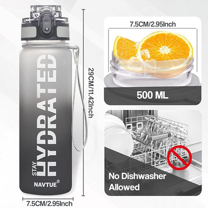 Water Bottle with Carrier Bag, 32 oz Sports Water Bottles with Time Marker Wide Mouth, Motivational and Leakproof Drink Bottle, BPA Free Tritan with Carry Strap for Gym Fitness Outdoor