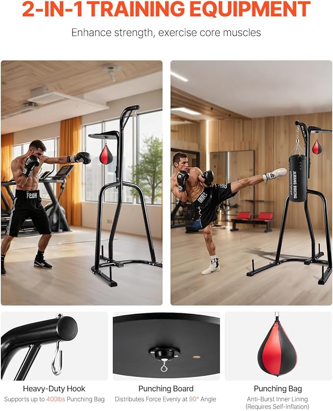 VEVOR 2 in 1 Punching Bag Stand, Steel Heavy Duty Workout Equipment,Freestanding Sandbag Rack,for Home Gym Fitness