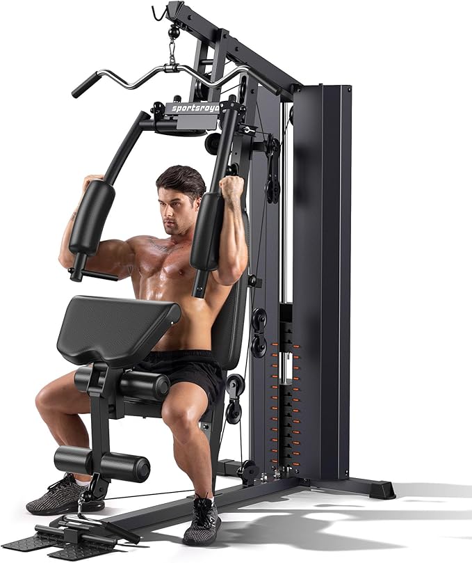 Sportsroyals Home Gym, Multifuntional Workout Station with 150LBS Weight Stack, Full Body Workout Equipment for Home Exercise Fitness