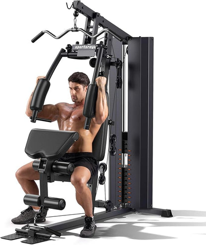 Sportsroyals Home Gym, Multifuntional Workout Station with 150LBS Weight Stack, Full Body Workout Equipment for Home Exercise Fitness