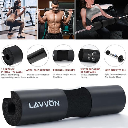 Squat Pad Set - Foam Barbell Pad for Squats Cushion, Lunges & Bar Padding for Hip Thrusts - Standard Olympic Weight Bar Pad - With Ankle Straps, Wrist Straps for Weightlifting